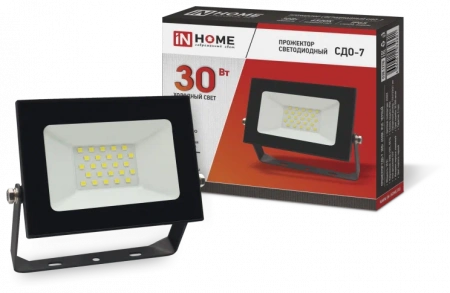 Прожектор светодиодный СДО-7 30Вт 6500К IP65 2700лм 230В черн. IN HOME 4690612034621
